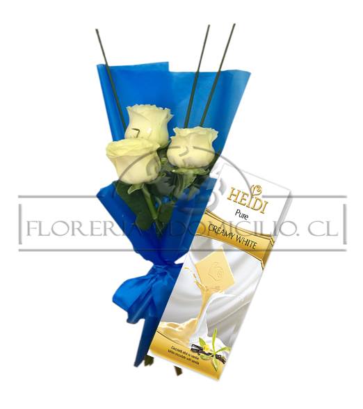 Ramito de 03 Rosas ms Tableta de Chocolate Blanco Heidi Pure