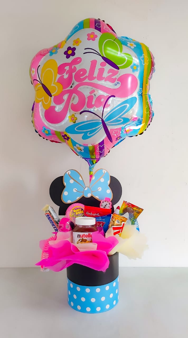 Caja de Minnie con Golosinas y Globo