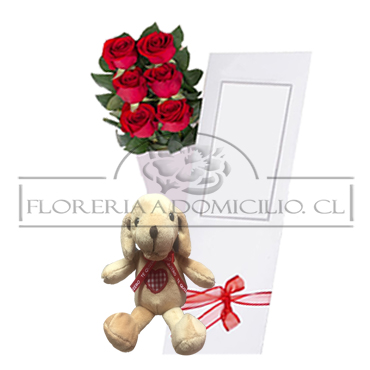 Caja de 06 Rosas ms Perrito 10 cm