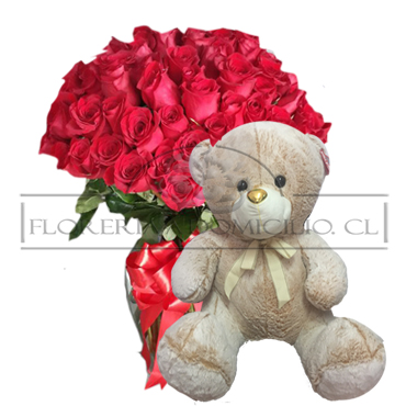 Florero de 100 Rosas ms Peluche de 60cm