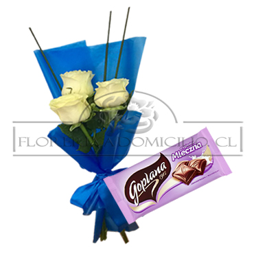 Ramito de 03 Rosas ms Chocolate de Leche Goplana 90Grs 