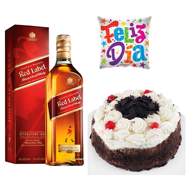 Whisky Johnnie Walker Etiqueta Roja, Torta del Dia 15 personas y Globito -  