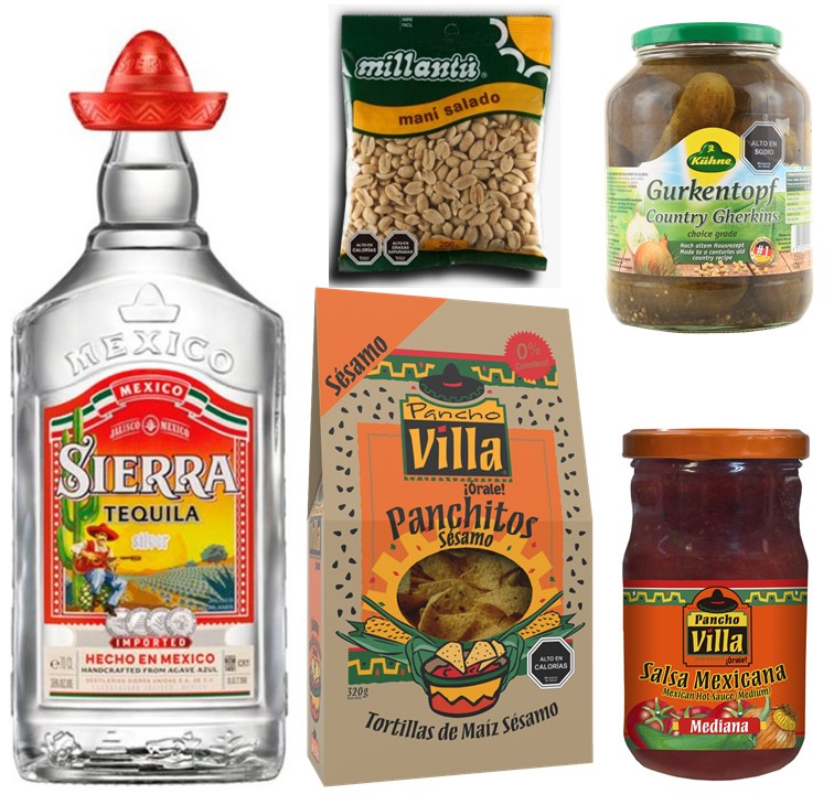 Tequila, Man, Tortillas de Maiz, Salsa Mexicana y Pepinillos 