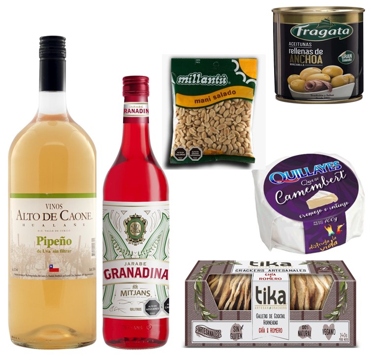 Vino Pipeo, Jarabe De Granadina, Tabla 3 Quesos, Galletas Crackers Y Aceitunas