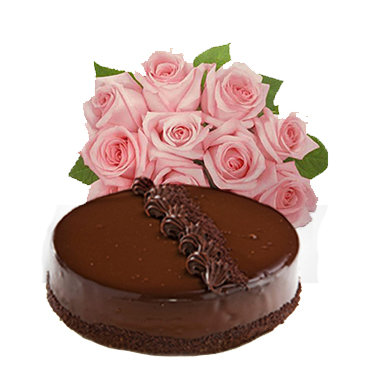 Ramo de 12 Rosas ms Torta Panqueque Chocolate (15 Personas)